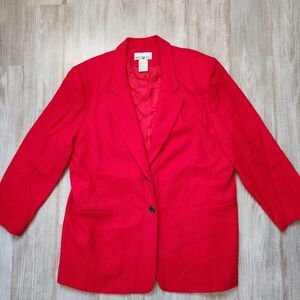 VTG White Stag 100% Wool Blazer Jacket Red Long Career Shoulder Pads Sz 18W